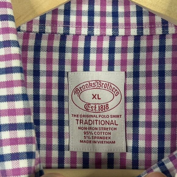 Brooks Brothers Shirt Mens XL Pink Check Oxford Button Down Stretch Preppy - Picture 4 of 12